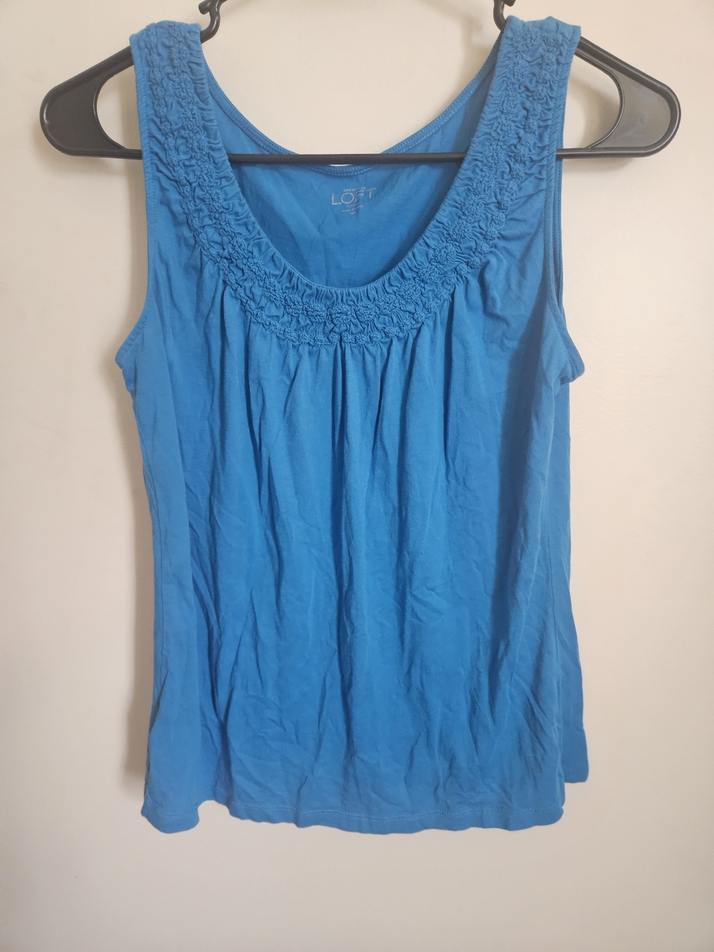 LOFT Turquoise Blue Smocked Scoop-Neck Tank